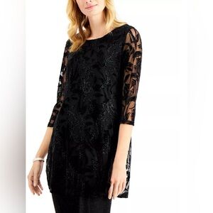 NWT Alfani Women Size PM Black Velvet Shimmery Burnout Romantic Holiday  Top